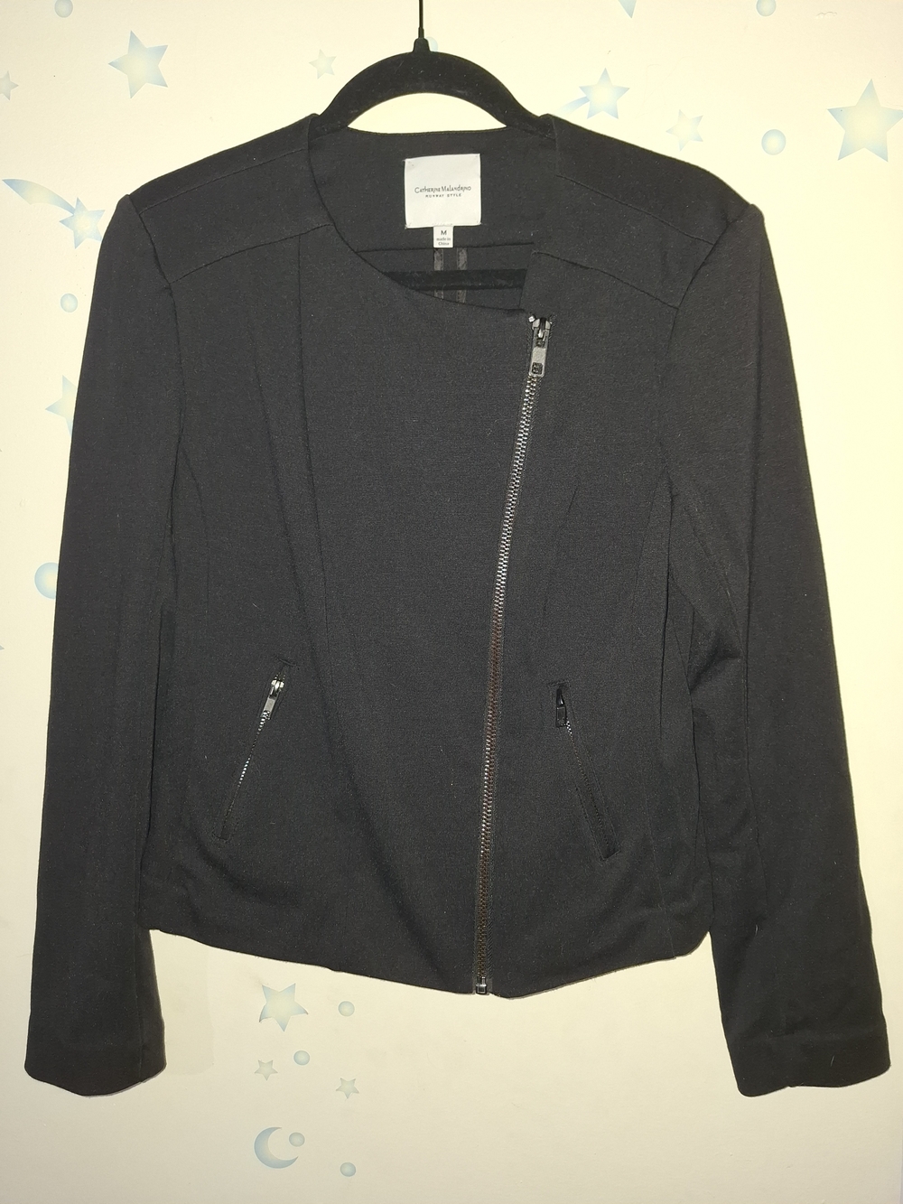 Catherine Malandrino Black Knit  Asymmetrical Zip Moto Jacket Medium